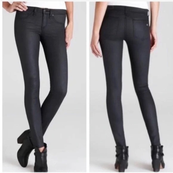 rag & bone/Jean Leggings in Shoreditch Black Coated Skinny Jeans size 24 - Picture 1 of 8